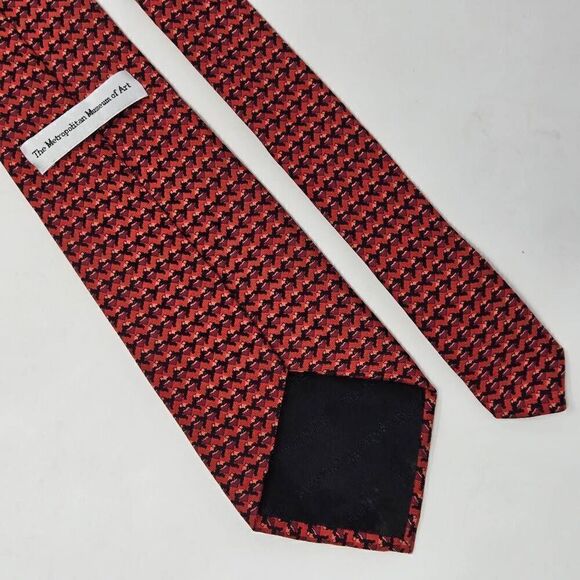 METROPOLITAN MUSEUM OF ART SILK TIE RED BLACK ABSTRACT FOULARD 3.75" X 58" - Picture 2 of 2